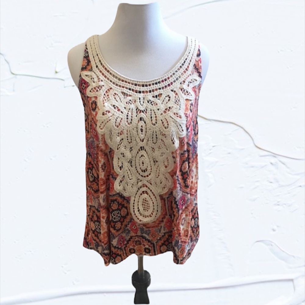 Eyeshadow multi medallion /crochet blouse - S - Picture 2 of 11
